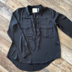 La Academia Black Lace Up Top XS